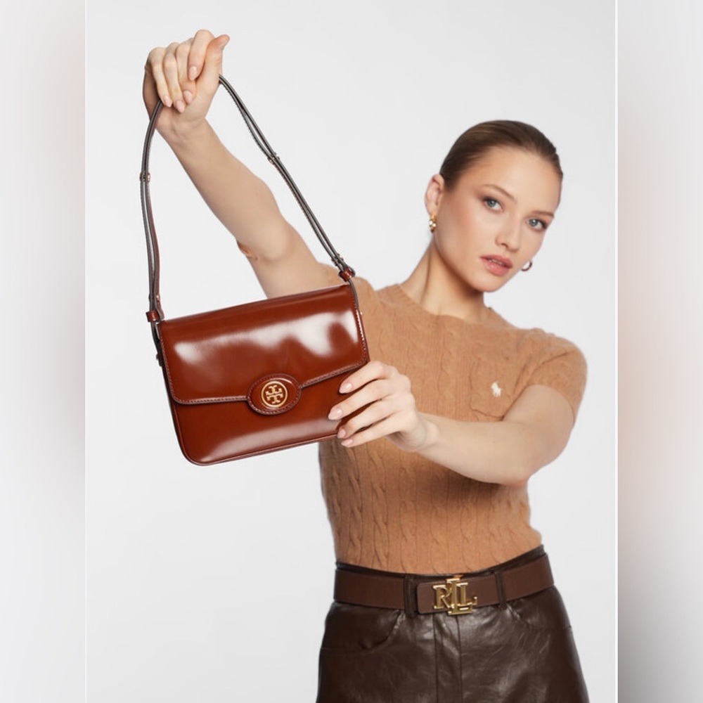 Tory Burch Cognac Leather Crossbody with Gold Logo
